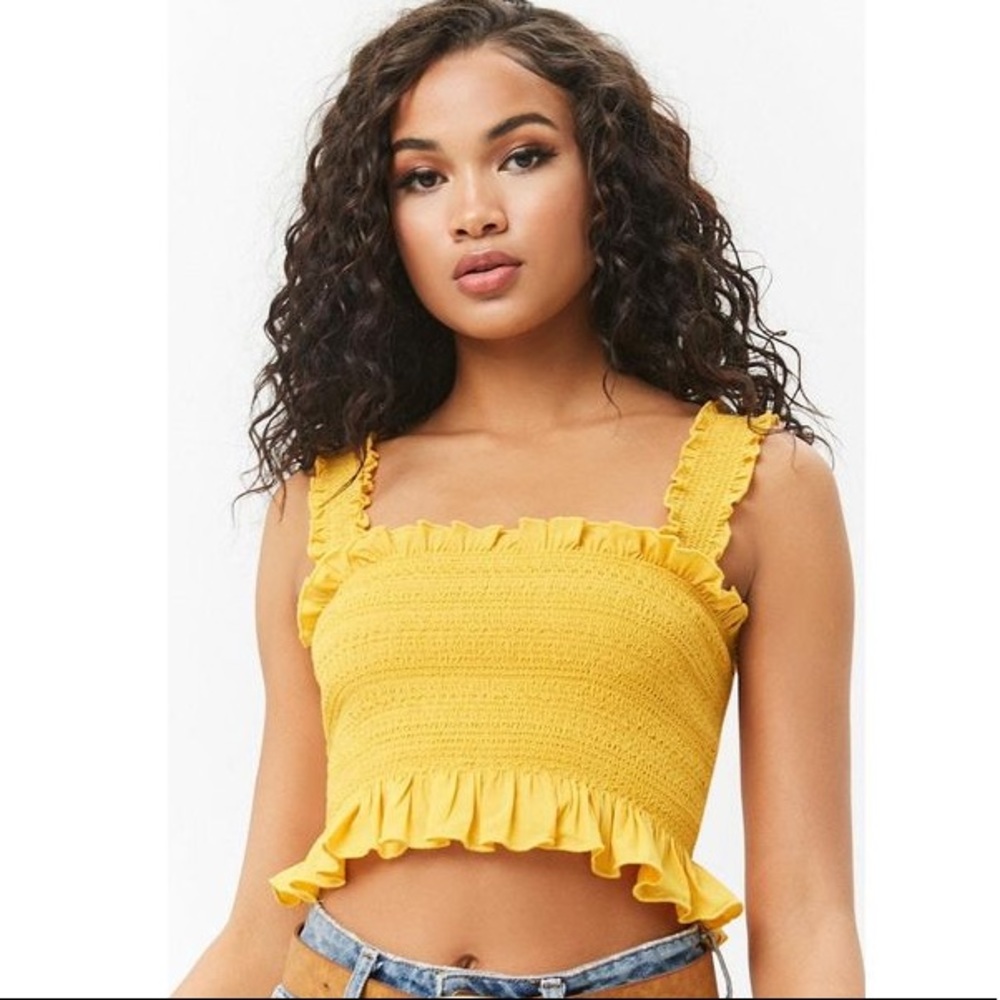 Yellow Ruffled Smocked Crop Top from Forever 21🌼